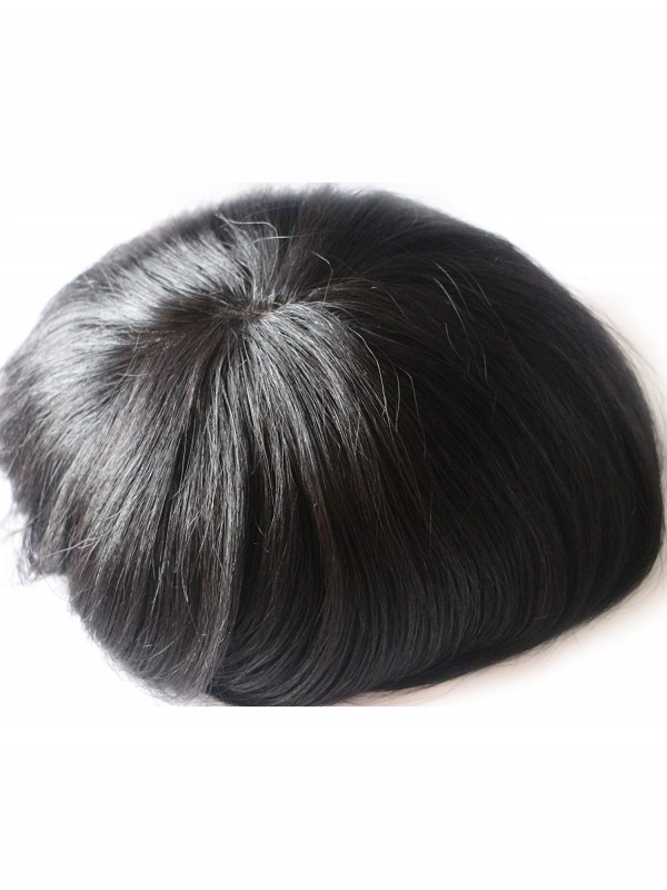 8" x 10" Jet Black Fine Mono Toupee Human Hair Piece