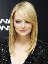 Emma Stone Blonde Long Straight Lace Front Synthetic Wig With Side Bangs 16 Inches