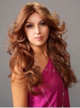 Central Parting Brown Long Wavy Lace Front Human Hair Wigs 24 Inches