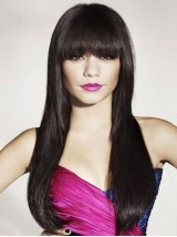 Human Hair Long Straight Capless Hair Wig With Full Bangs 24 Inches